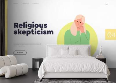 Religious skepticism concept for landing page with unsure woman character thinking about belief Generative AI Wall mural