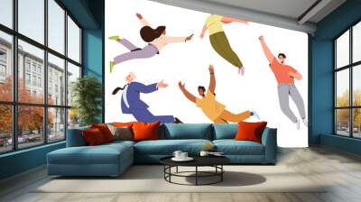 Set of people flying, floating or levitating in air feeling happy and free vector illustration Wall mural