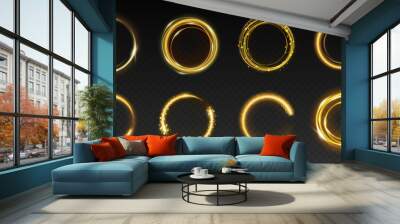 Set of sparking golden circles. Template decoration elements, gold frames rings with shining glitter Wall mural