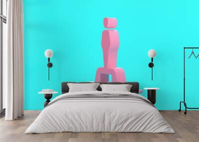 Pink Movie trophy icon isolated on turquoise blue background. Academy award icon. Films and cinema symbol. Minimalism concept. 3D render illustration Wall mural