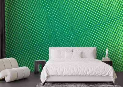 Pop art pattern with halftone. Comic dotted background. Green half tone print. Retro texture with bubbles. Cartoon splash effect. Vector illustration. Geometric modern duotone wallpaper. Wall mural