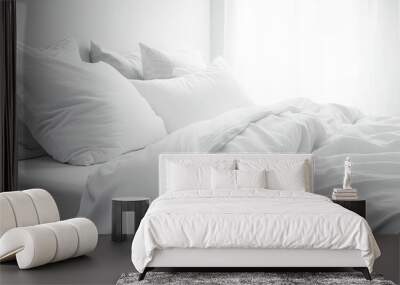 Premium white linens made from sustainable organic fabrics. Comfort and quality for restful sleep.. Wall mural