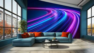 Purple and blue future technology background with lines bending through a dark space. High speed sync. Wall mural