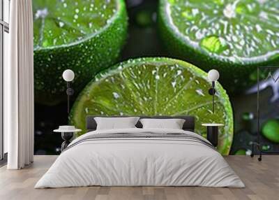 Refreshing lime slices, vibrant and juicy, offering a burst of citrus flavor. Wall mural