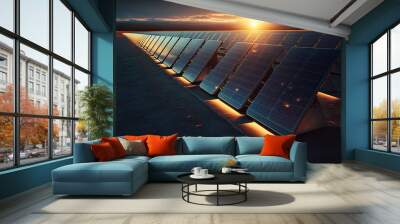 Row of solar panels, alternative energy. Generative AI Wall mural