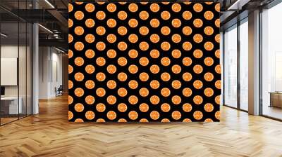 Seamless pattern with oranges. Pattern with citrus fruits. Juicy orange on a black background. Wall mural