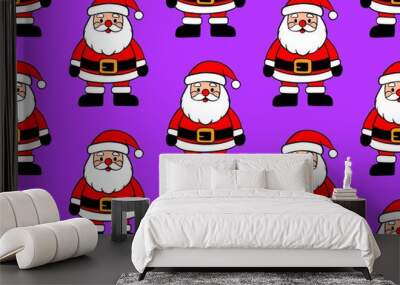 Seamless pattern with Santa Claus. Christmas background with Santa. Santa Claus in red clothes on a purple background. Wall mural