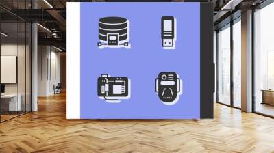 Set Artificial intelligence robot, Cloud database, Motherboard and USB flash drive icon. Vector Wall mural