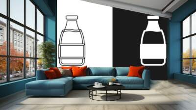 Set Closed glass bottle with milk icon isolated on black and white background. Vector Wall mural