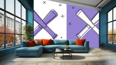 Set Crossed baseball bat icon isolated on white and purple background. Vector Wall mural