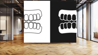 Set Dentures model icon isolated on black and white background. Teeth of the upper jaw. Dental concept. Vector Wall mural