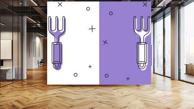 Set Fork icon isolated on white and purple background. Cutlery symbol. Vector Wall mural