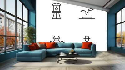 Set line Scarecrow, Colorado beetle, Water tower and Sprout icon. Vector Wall mural