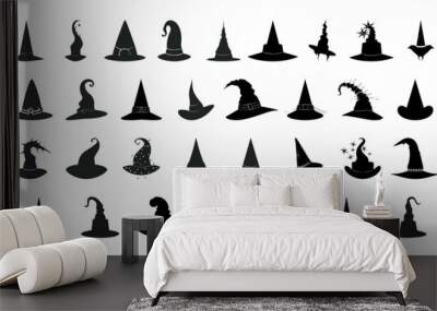 Set of witch hats icon silhouette, clip art Wall mural