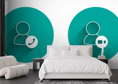 Set Video chat conference, and Speaker volume icon with long shadow. Vector Wall mural