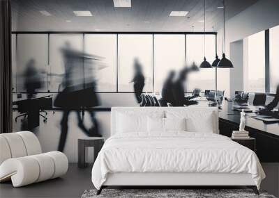 Silhouettes of office employees with blurry faces. Generative ai. Wall mural