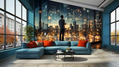 Smart city and abstract future business , big data connection technology concept . Wall mural