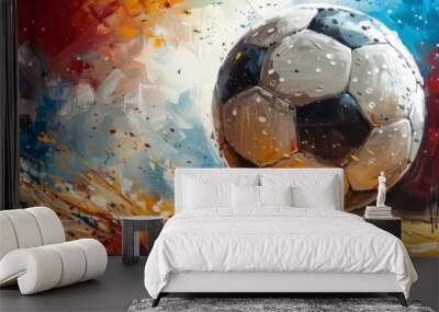 Soccer ball with paint drawing background, illustration Wall mural