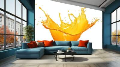 Splashes of fresh yellow juice isolated on white background Wall mural