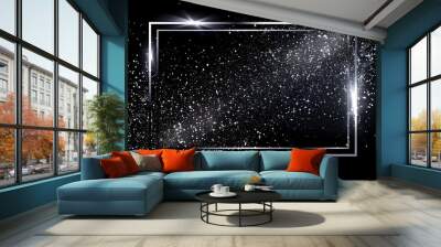 Square frame with silver sparkles on black background Wall mural