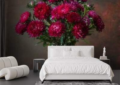 Still life with bouquet of purple aster flowers Wall mural