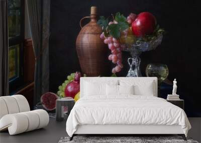 Still life with fruits and wine Wall mural