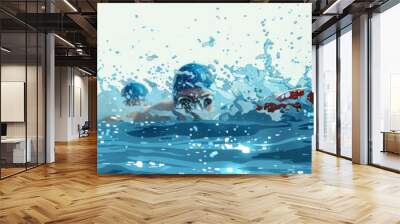 Swimming sport illustration. Male swimmers and splash  water, banner with copy space for swimming competition Wall mural