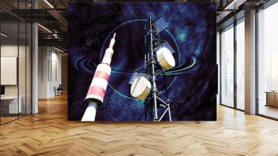 telecommunication tower against a futuristic sky. Wall mural