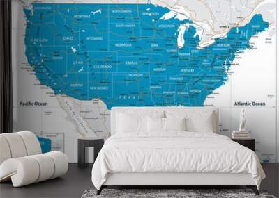 USA Road Map and line navigation icons Wall mural