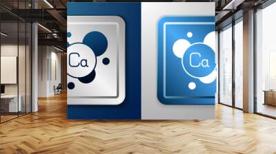 White Calcium chemical element icon isolated on isolated on blue and grey background. Silver and blue square button. Vector Wall mural