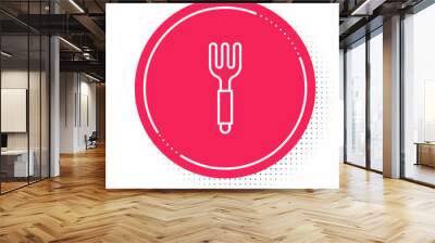 White line Fork icon isolated on white background. Cutlery symbol. Red circle button. Vector Wall mural