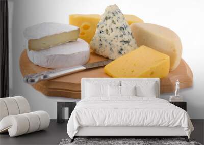 Varieties of cheese isolated on a white background Wall mural