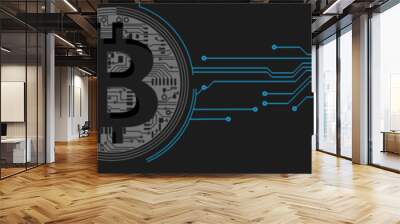 Bitcoin theme design. Bitcoin digital cryptocurrency in circuit board style. Vector Illustration Wall mural