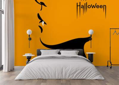 Happy Halloween card. Face profile with scary vampire fangs and Happy Halloween text. Vector Illustration Wall mural