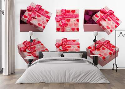 A box with red hearts. Valentines Day concept. Isolated, white b Wall mural