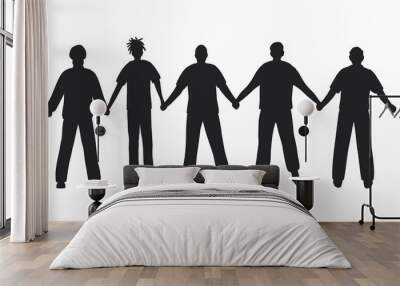 Black silhouettes of men. Men holding hands. Stronger together concept. Men's community. Male solidarity. Different men silhouettes. Vector illustration. Wall mural