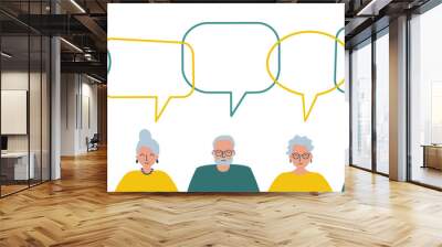 Community of older people. Communication of elderly men and elderly women. People icons with speech bubbles. Vector illustration Wall mural