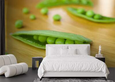 Green beans on the wooden background Wall mural