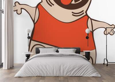 Funny animal character mister pug in red tank top Wall mural