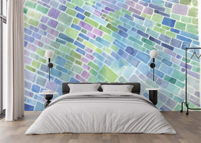 watercolor abstract background, blue and green mosaic Wall mural