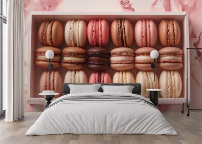 Macaroons are beautifully packaged in a white box Wall mural