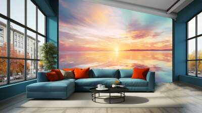 Beautiful sunrise or sunset over the tropical beach.AI generated image Wall mural