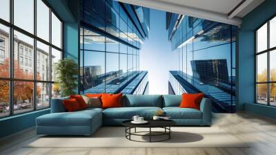 Exotic glass buildings with cloudy blue sky background.AI generated image Wall mural