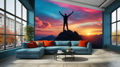 Man Reaching for the Sky at Sunset Wall mural