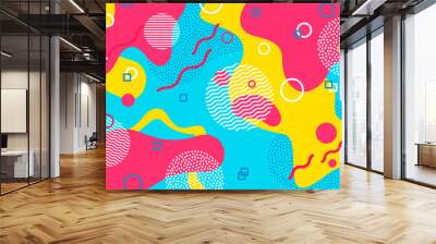 Color background. Memphis abstract pattern of geometric shapes. Geometric elements Wall mural