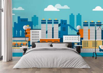 Industrial factory in flat style a vector an illustration.Plant or Factory Building. Wall mural