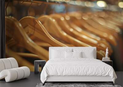 row of wooden hangers on a rail Wall mural