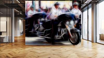 motion blur of a motorcycle police patrol riding motorbikes Wall mural