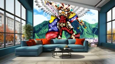 San Miguel Arcangenl, he is the boss of the celestial troops, he is fighting against evil in Caracas, Vnezuela, anime style. Wall mural