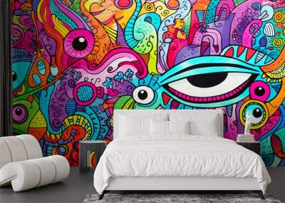 Silly doodling texture, drawn by colorful markers. Wall mural